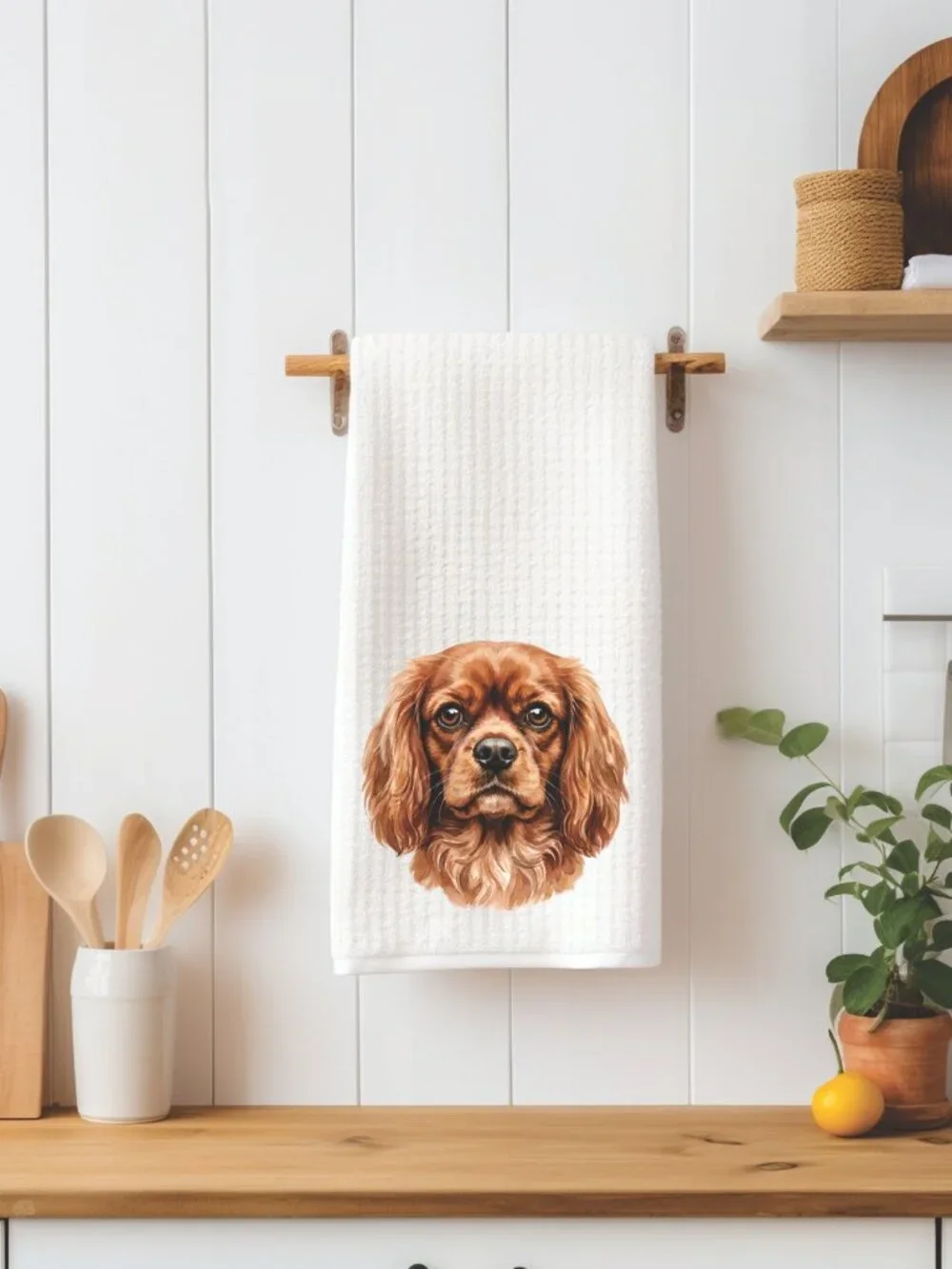 Cavalier King Charles Spaniel Waffle Weave Decorative Kitchen Tea Towel
